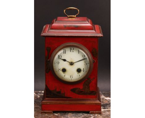 An early 20th century chinoiserie decorated bracket-form mantel clock, 9.5cm circular enamel dial inscribed with Arabic numer