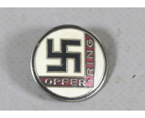 A German third Reich supporters enamel badge Opfer ring with Swastika logo. 