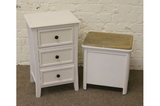 A Painted Three Drawer Bedside Chest Along With A Cork Top