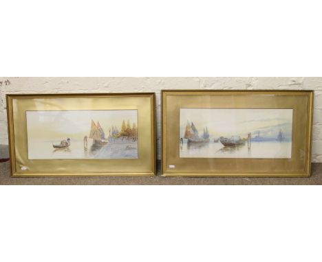 A pair of gilt framed seascape watercolours bearing signature G Ricarno.