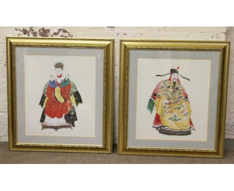 A pair of large gilt framed portrait prints of a Chinese Emperor and Empress.