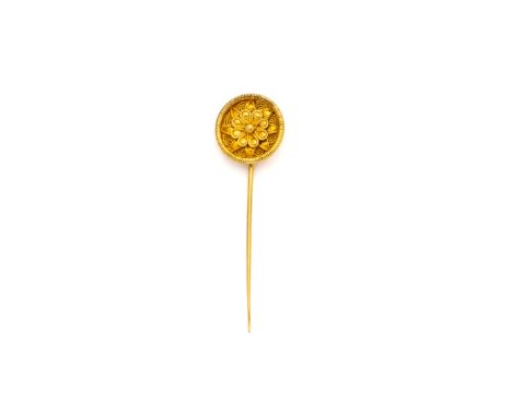 ETRUSCAN STYLE STICK PIN, ILIAS LALAOUNIS, 1970s circular, with a rope twist floral and star design, maker's mark, length app