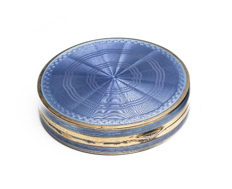 ‡ A SILVER-GILT AND GUILLOCHE ENAMEL BOX, PROBABLY GERMAN, CIRCA 1930, circular, the top and sides in translucent lilac ename