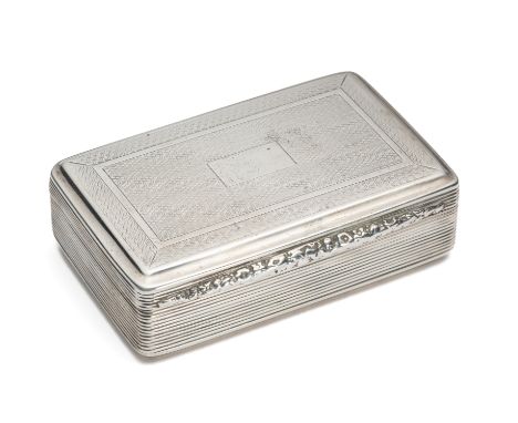 A WILLIAM IV SILVER SNUFF BOX, THOMAS SHAW, BIRMINGHAM, 1832, oblong, vacant rectangular cartouche, engine-turned top and bas