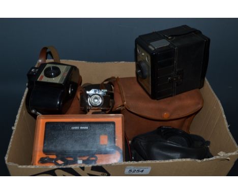 Photography  - a miniature Japanese camera, the Arrow, 5cm wide, leather, cased; others; Kodak Brownie, Instamatic; a Maxim 1