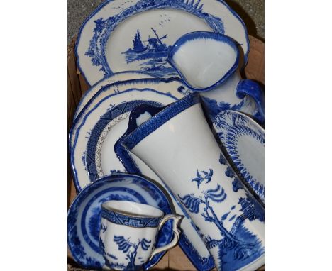 A Doulton Burslem Norfolk pattern blue and white jug, 18cm, printed mark in blue; others similar, Norfolk pattern plates, D62