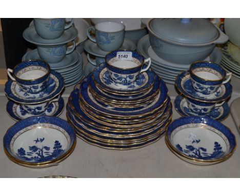 A Royal Doulton Booths Real Old Willow dinner plates, dessert plates, bowls;  Booths blue and white, Real Old Willow dinner p