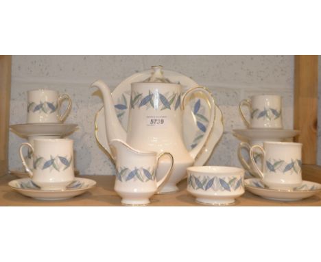 A Royal standard 1970s Fiend pattern six setting coffee service including coffee pot, cups, saucers, cream jug, sugar bowl, p