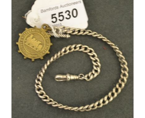 A silver Albert with Derby and Nottinghamshire Engine men and Firemen fob