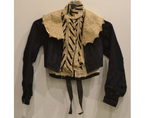 Textiles - vintage costume, a lady's 19th century bodice, boned corset, lace trimmed