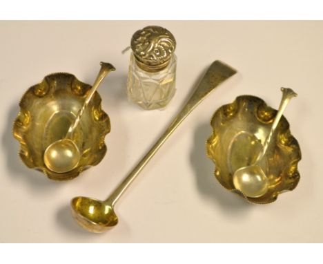 Silver - a silver topped scent bottle, Birmingham 1900;  a Victorian Old English spice ladle, George Angel, London 1857;  oth
