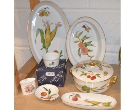 Royal Worcester Evesham - a covered tureen; salt and pepper, boxed; an oval serving dish; etc.