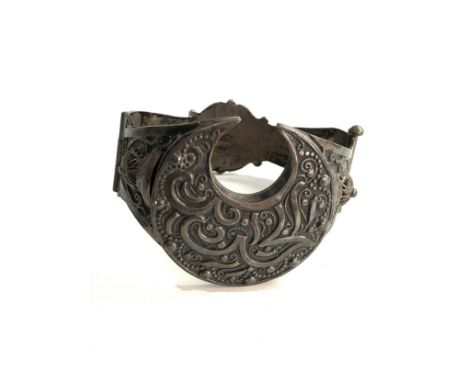 Vintage silver crescent moon islamic script hinged bangle bracelet 