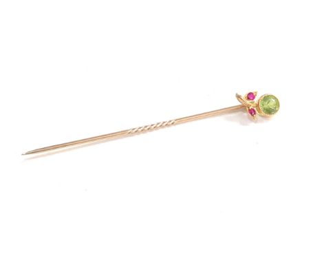 Antique 15ct gold peridot &amp; ruby stick pin 