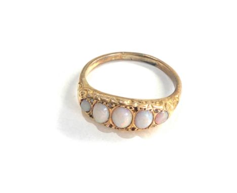 18ct gold opal five stone ring with diamond detail (2.4g) missing small diamonds solder mark to back 