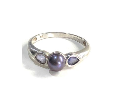 9ct white gold pearl &amp; tanzanite ring (2.4g) 