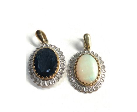 2 x 9ct gold pendants inc. diamond, opal (5.7g) 