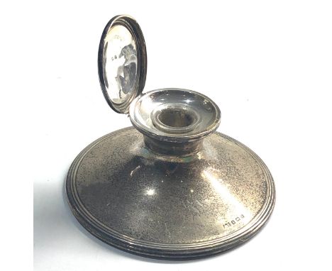 silver desk inkwell Birmingham silver hallmarks measures approx 13.2cm dia height 6.2cm presentation engraved 