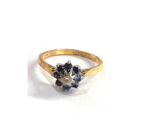 18ct gold vintage diamond &amp; sapphire cluster ring  (2.4g) 