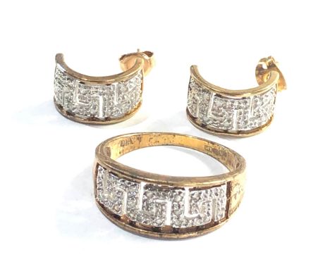 9ct gold diamond earrings and ring 6g 