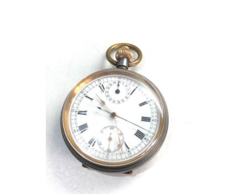 Antique up/down chronograph centre second pocket watch winds and ticks but no warranty given 