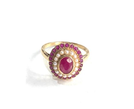 9ct gold ruby &amp; pearl ring 3.3g 