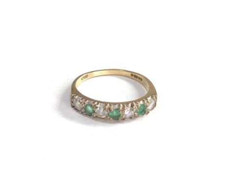 9ct gold vintage emerald &amp; cz half eternity ring (2.3g) 