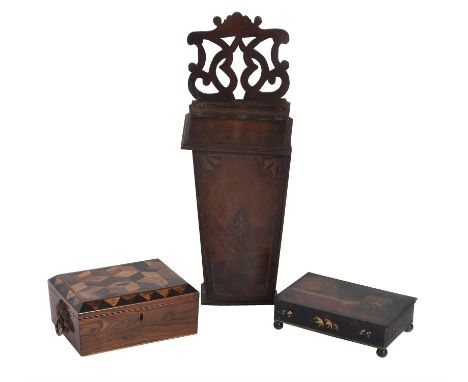 Y A Regency rosewood and specimen parquetry work box, circa 1820, with flanking gilt brass handles, 9cm high, 21cm wide, 16cm