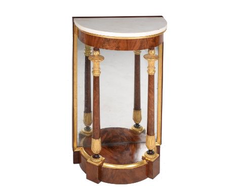 A Continental Empire mahogany, parcel gilt and marble topped console table, circa 1815, 91cm high, 54cm wide, 33cm deep Condi