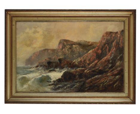 E. P. Constable (British fl. 1879)Rocky coastal landscapeOil on canvas Signed lower left 61.5 x 92cm (24 x 36 in.)E.P. Consta