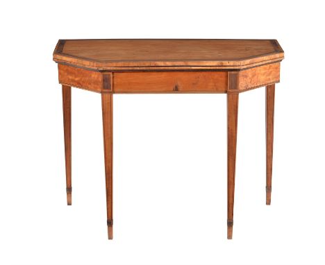 Y A George III satinwood and rosewood banded card table, circa 1790, with green baize lined interior, 73cm high, 91cm wide, 4