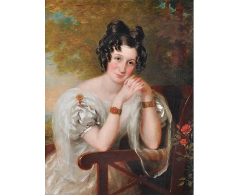 E. F. Green (British fl. 1824-1851)Portrait of a seated ladyOil on canvas Signed and dated 1830 to the arm of chair 92 x 72cm