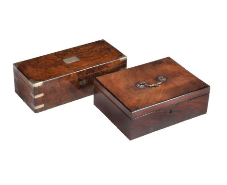 Y  A collection of ten various boxes, 19th century, comprising; a Victorian burr walnut and brass bound stationery box, late 