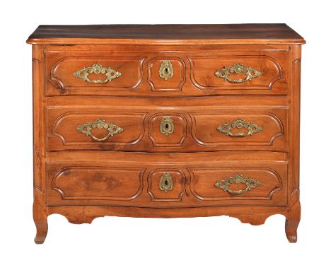 A French walnut commode, mid 18th century, of serpentine outline, 101cm high, 130cm wide, 67cm deepCondition Report: Marks, k