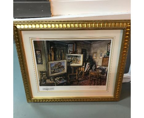 A Limited edition (646/850) print titled "The Artist's Studio" by J. McIntosh Patrick. Signed by artists. Fitted in a gilt fr