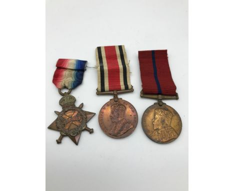 WW1 Campaign star medal, Special constabulary long service medal and Metropolitan Police coronation medal 1902. Star has engr