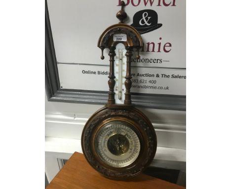 Antique Banjo barometer with Mercury Thermometer. Measures 53cm in length. 