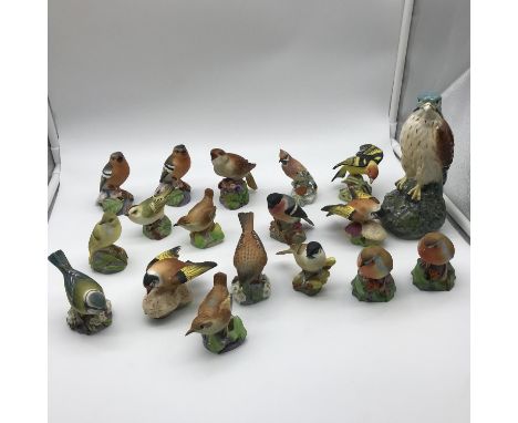 A Collection of Royal Worcester bird figurines together with Royal Doulton Kestrel decanter, full and modelled by John. G. To