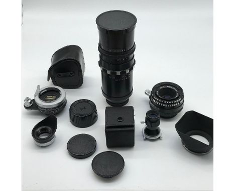 A Lot of Camera lenses and equipment Includes Meyer - Optik Gorlitz lens and other lenses. 