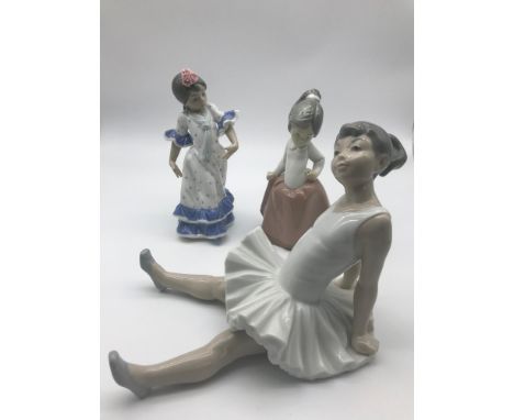 LLadro Juanita Flamenco dancer girl figurine, Nao girl figure &amp; Nao sitting Ballerina figure. 