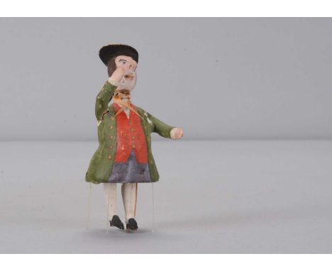 A large mid 19th century German comic gentleman bristle toy, wooden with composition head, upturned face and large nose, brow