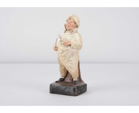 A late 19th or early 20th century Thüringen chef,  composition larger man with tongue sticking out licking his lips, tufts of