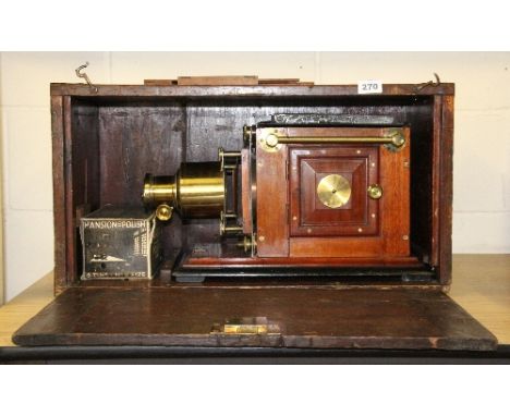 A 19th century cased Newton mahogany lantern slide projector