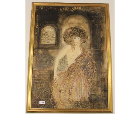 Annabell Hewitt, (British) mixed media gilt framed portrait of a young woman, 59cm x 80cm