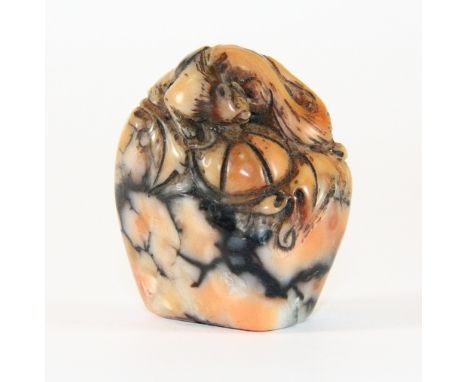 An unusual Chinese signed carved hardstone seal mounted with a squirrel, H 5.5cm