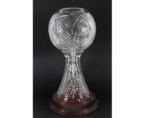 A cut crystal table lamp on a mahogany base, H 42cm