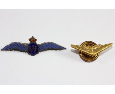 A sterling silver and enamel RAF sweetheart brooch and a swing wing aircraft pin