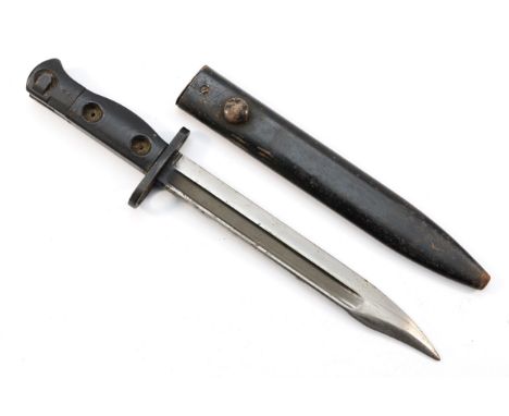 A 20th century British LIA3 D66 bayonet, marked 9600257 with metal scabbard.