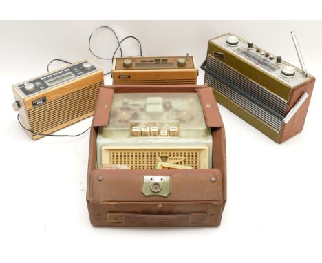 A GBC phonetic PT/12 reel to reel tape recorder, with original leather case, together with three Roberts radios, to include, 