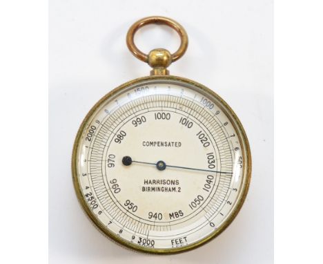 A Harrisons, Birmingham brass compensated pocket barometer, 49mm, case